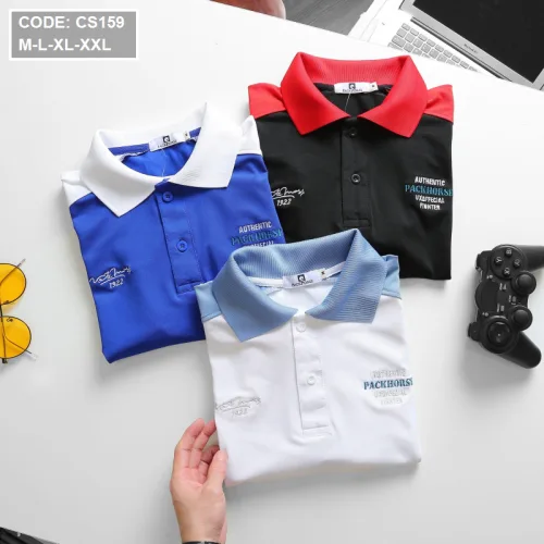 Áo Thun Nam Cá Sấu Poly Cổ Bẻ Ghép Vải Thêu Chữ