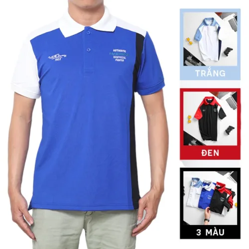 Áo Thun Nam Cá Sấu Poly Cổ Bẻ Ghép Vải Thêu Chữ