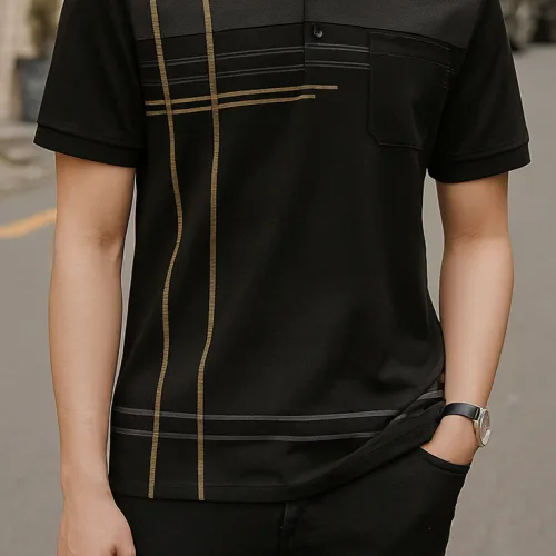 Áo Thun Nam Cổ Bẻ Sọc Nhuyễn Phối Túi (Có Size 3x)