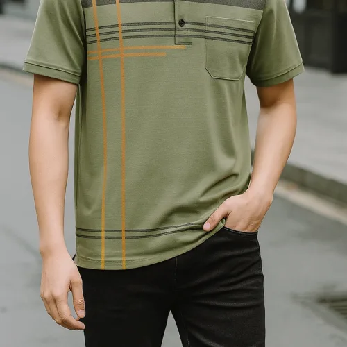 Áo Thun Nam Cổ Bẻ Sọc Nhuyễn Phối Túi (Có Size 3x)