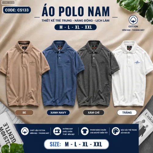 Áo Thun Nam Cổ Bẻ Thêu Chữ Cao Cấp