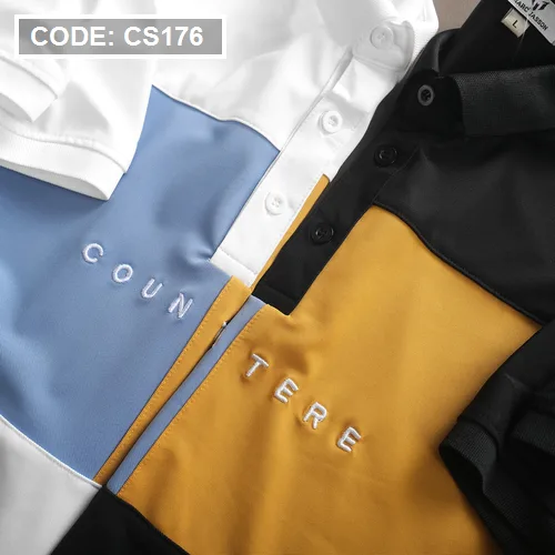 Áo Thun Nam Cổ Bẻ Thêu Chữ Phối Màu (Có Size 3XL)