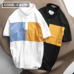 Áo Thun Nam Cổ Bẻ Thêu Chữ Phối Màu (Có Size 3XL)