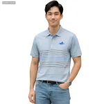 Áo thun nam cổ bẻ thêu chữ phối sọc