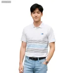 Áo thun nam cổ bẻ thêu chữ phối sọc