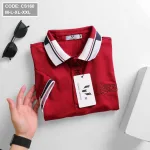 Áo thun nam cổ bẻ thêu chữ thun co giãn