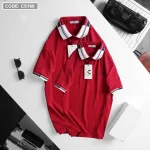 Áo thun nam cổ bẻ thêu chữ thun co giãn