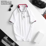 Áo thun nam cổ bẻ thêu chữ thun co giãn