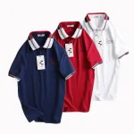 Áo thun nam cổ bẻ thêu chữ thun co giãn
