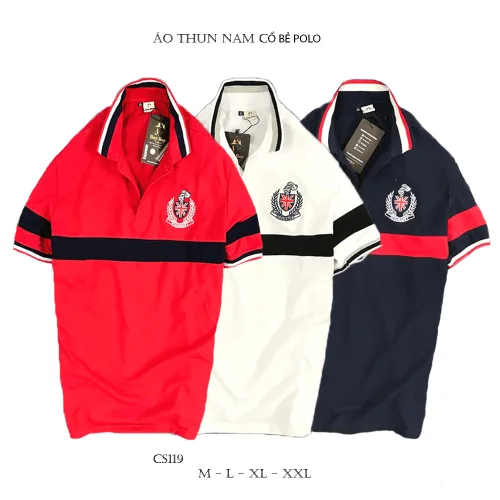 Áo Thun Nam Có Cổ Vải Cá Sấu Thêu Logo Cổ Phối