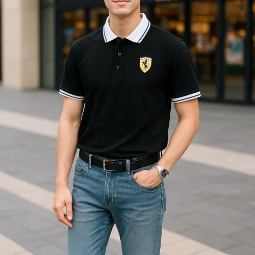 Áo Thun Nam Cổ Bẻ Thêu Logo Con Ngựa Và Phối Màu Tay Áo Trẻ Trung (Size 3XL)