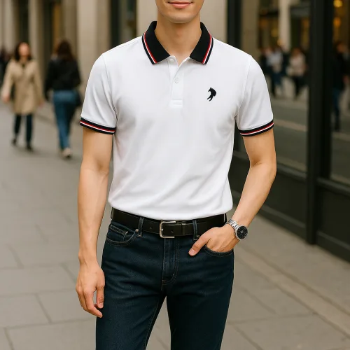 Áo Thun Nam Cổ Bẻ Thêu Logo Con Ngựa Viền Bo Tay Áo Bền Đẹp