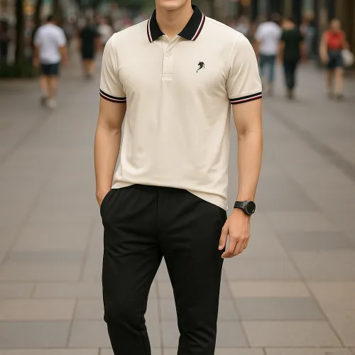 Áo Thun Nam Cổ Bẻ Thêu Logo Con Ngựa Viền Bo Tay Áo Bền Đẹp