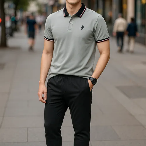 Áo Thun Nam Cổ Bẻ Thêu Logo Con Ngựa Viền Bo Tay Áo Bền Đẹp