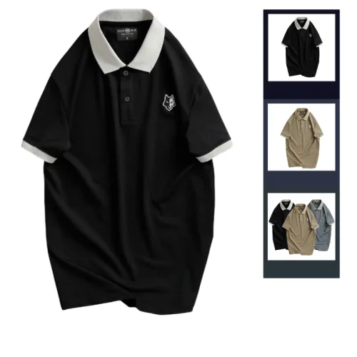 Áo Thun Nam Cổ Bẻ Thêu Logo Hình Con Sói Và Viền Bo Tay Áo (Có Size 3XL)