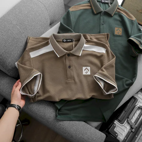 Áo Thun Nam Cổ Bẻ Thêu Nổi Logo Lục Giác (Có size 3x)