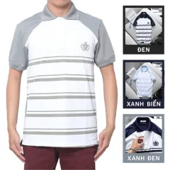 Áo Thun Polo Cá Sấu Thân Phối Sọc In Logo