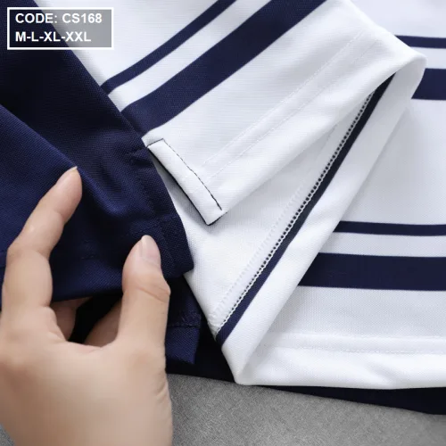 Áo Thun Polo Cá Sấu Thân Phối Sọc In Logo