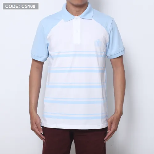 Áo Thun Polo Cá Sấu Thân Phối Sọc In Logo