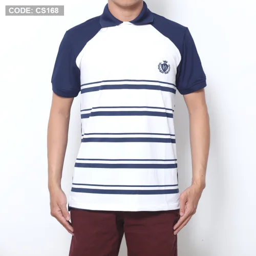 Áo Thun Polo Cá Sấu Thân Phối Sọc In Logo
