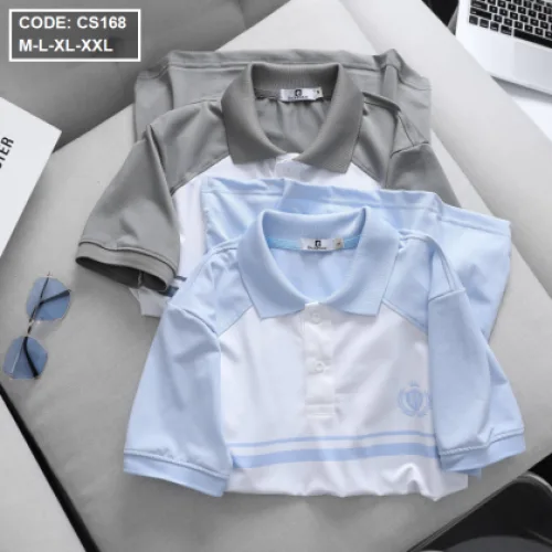 Áo Thun Polo Cá Sấu Thân Phối Sọc In Logo