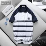 Áo Thun Polo Cá Sấu Thân Phối Sọc In Logo