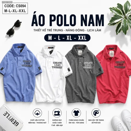 Áo Thun Nam Polo Cổ Bẻ Vải Thêu Chữ
