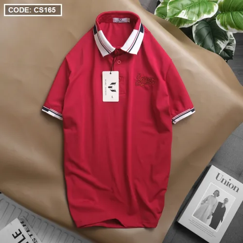 Áo Thun Nam Có Cổ Phối Màu Thêu Chữ