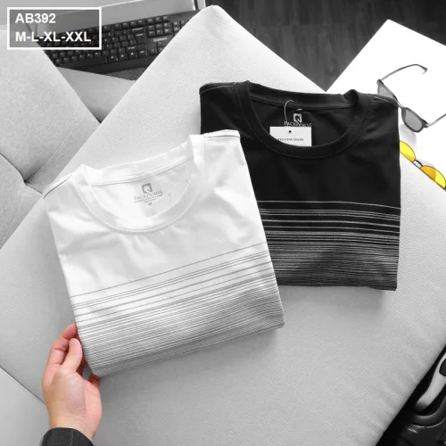 Áo Thun Nam Cổ Tròn 2 Màu In Sọc Ngang Ngực (Có Size 3XL)