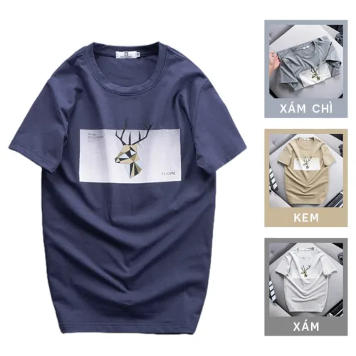 Áo Thun Nam Cổ Tròn Cotton In Tuần Lộc 3D