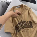 Áo Thun Nam Cổ Tròn Cotton Tay Ngắn In Chữ Michigan