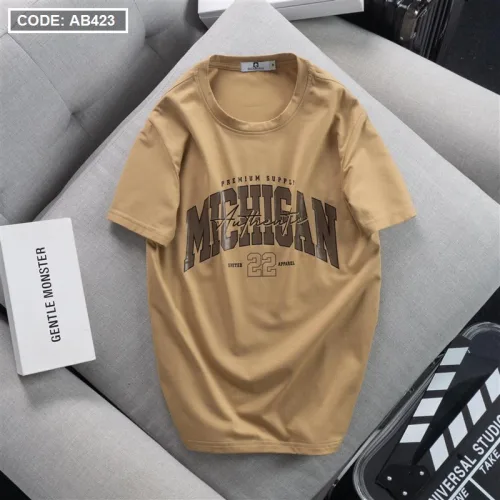 Áo Thun Nam Cổ Tròn Cotton Tay Ngắn In Chữ Michigan