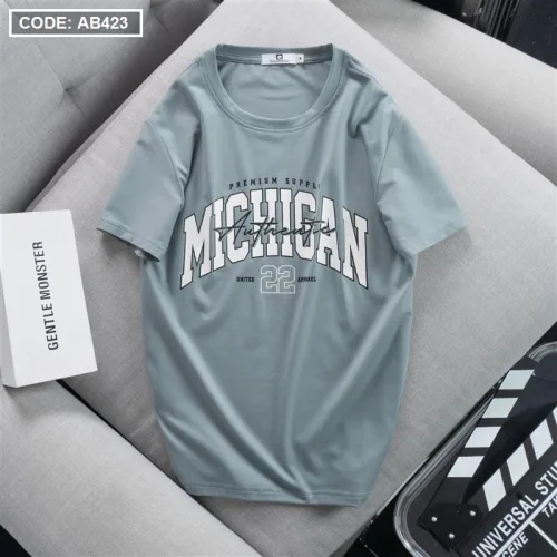 Áo Thun Nam Cổ Tròn Cotton Tay Ngắn In Chữ Michigan