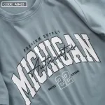 Áo Thun Nam Cổ Tròn Cotton Tay Ngắn In Chữ Michigan