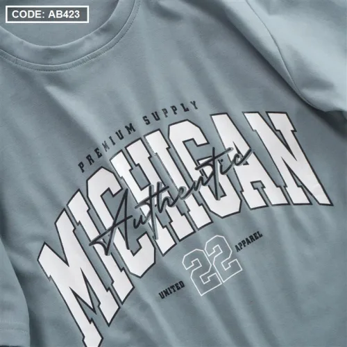 Áo Thun Nam Cổ Tròn Cotton Tay Ngắn In Chữ Michigan