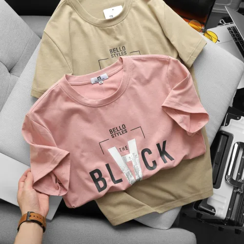 Áo thun nam cỏ tròn in chữ V chất cotton muối