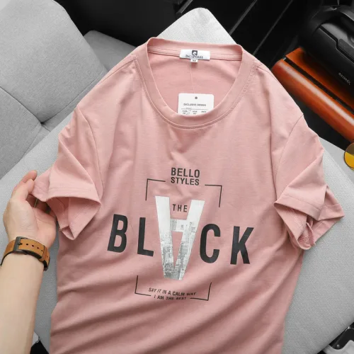 Áo thun nam cỏ tròn in chữ V chất cotton muối
