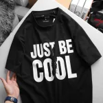 Áo Thun Nam Cổ Tròn Rurumen Màu Đen In Chữ Just Be Cool Big Size