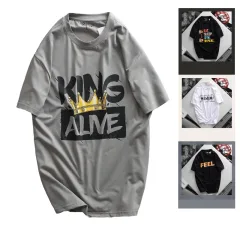 Áo Thun Nam Cổ Tròn Rurumen Màu Xám In Chữ King Big Size