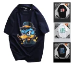Áo Thun Nam Cổ Tròn Rurumen Màu Xanh Đen In Hình Cool Duck Big Size