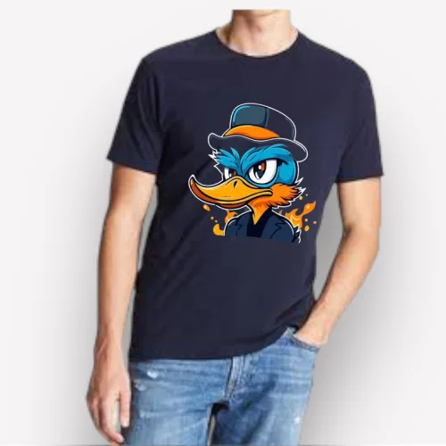 Áo Thun Nam Cổ Tròn Rurumen Màu Xanh Đen In Hình Cool Duck Big Size