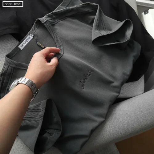 Áo Thun Nam Cổ Tròn Phối Sọc Thêu Logo Trước Ngực Bền Đẹp Có Big Size