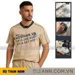 Áo Thun Nam Cổ Tròn Phối Sọc Và In Logo Chữ Bền Đẹp Trước Ngực Có Big Size