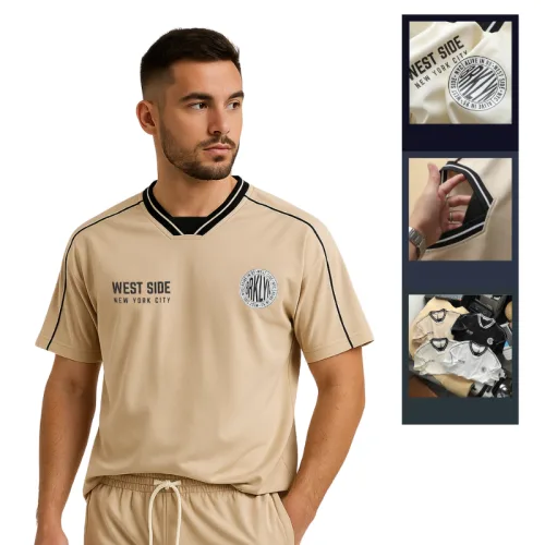 Áo Thun Nam Cổ Tròn Phối Sọc Và In Logo Chữ Bền Đẹp Trước Ngực Có Big Size