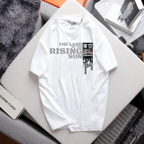 Áo Thun Nam Cổ Tròn Rurumen Màu Trắng In Chứ Rising Sun (Có size to 4x)