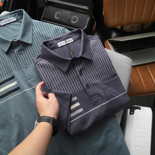 Áo Thun Nam Polo - Áo Thun Cổ Bẻ Nam Phối Sọc Có Túi Trước Ngực Sang Trọng Có Big Size