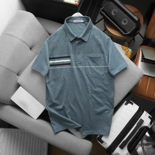 Áo Thun Nam Polo - Áo Thun Cổ Bẻ Nam Phối Sọc Có Túi Trước Ngực Sang Trọng Có Big Size