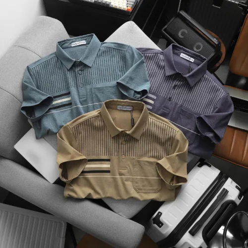 Áo Thun Nam Polo - Áo Thun Cổ Bẻ Nam Phối Sọc Có Túi Trước Ngực Sang Trọng Có Big Size