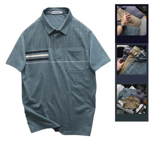 Áo Thun Nam Polo - Áo Thun Cổ Bẻ Nam Phối Sọc Có Túi Trước Ngực Sang Trọng Có Big Size