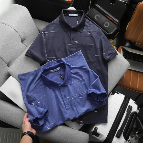 Áo Thun Nam Polo - Áo Thun Cổ Bẻ Nam Phối Sọc Hoa Túi Trước Ngực Sang Trọng Có Big Size